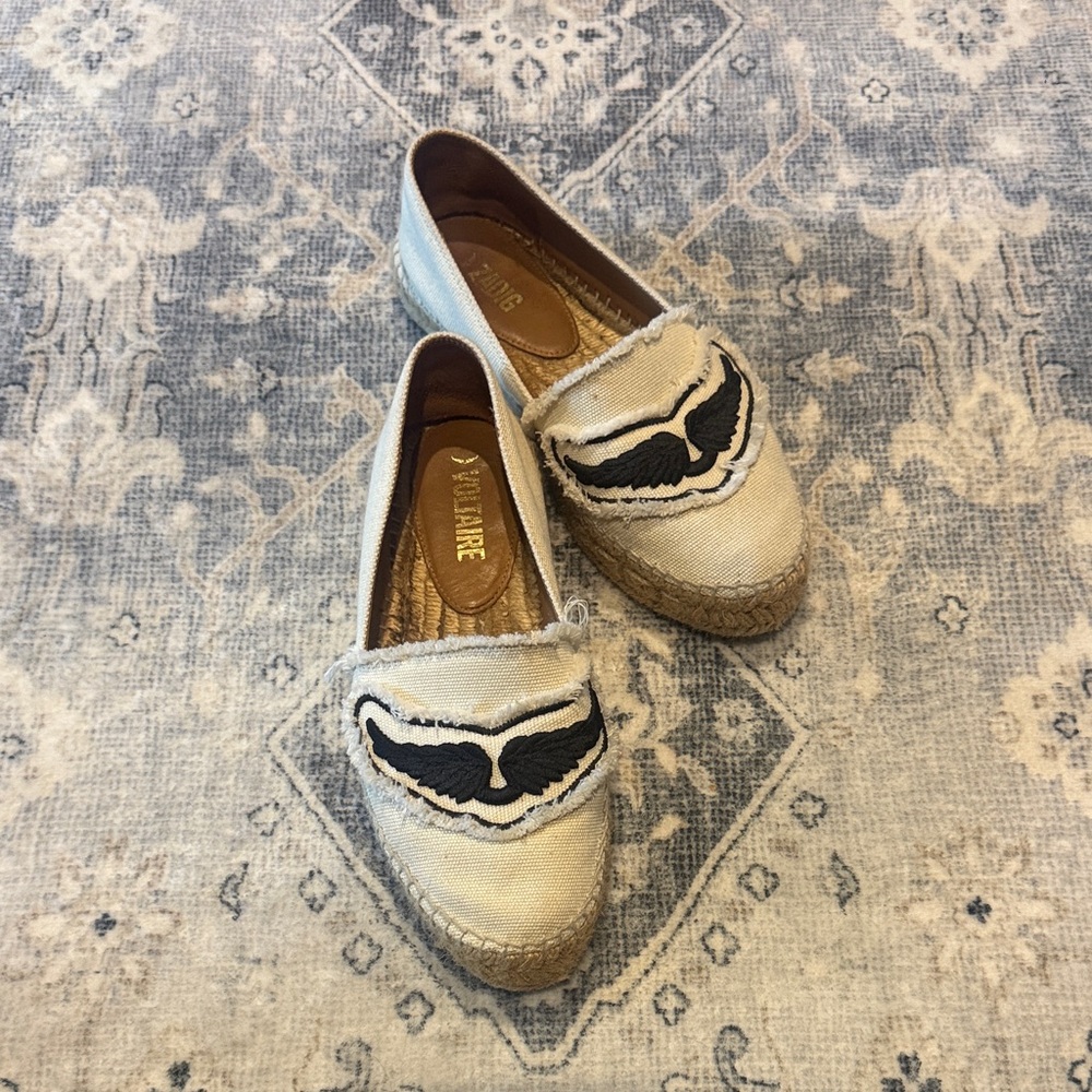 Zadig Voltaire Beige Canvas Espadrilles with Wing Patch 37